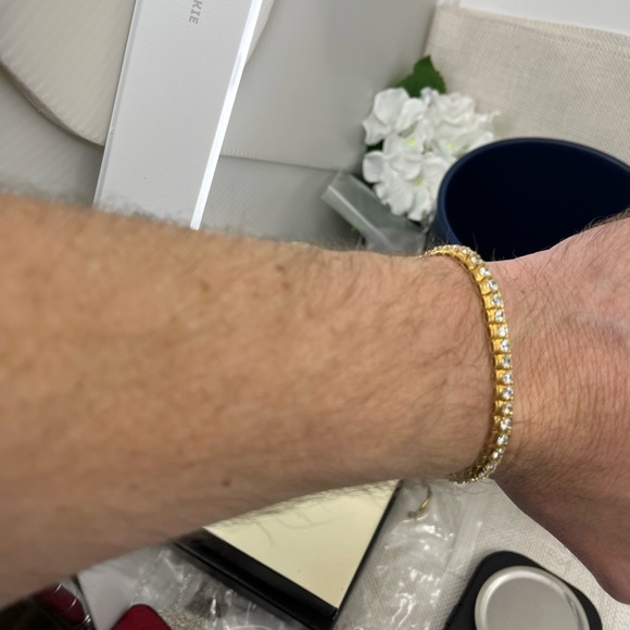 90s/2000s Sterling Silver CZ Tennis Bracelet - Gold Finish, 7.25" - Picture 10 of 10